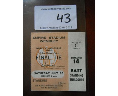 1966 World Cup Final Football Ticket: England v West Germany Beige ticket in good condition.