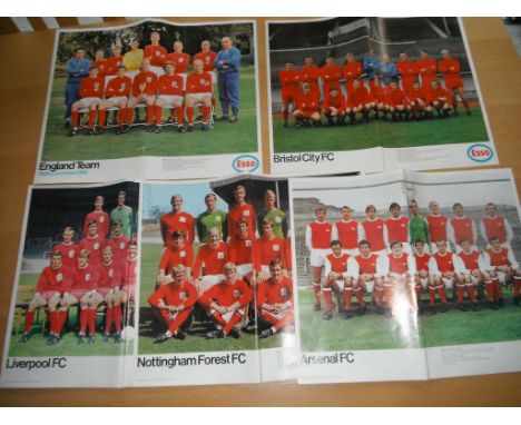 Esso Football Team Posters: Excellent condition late 60s posters including England 1966 team, Arsenal Liverpool Notts Forest 