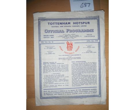 48/49 At Tottenham British Army v Belgian Army: Dated 6 4 1949 with a couple of tears to edge. Score pencilled inside. Progra