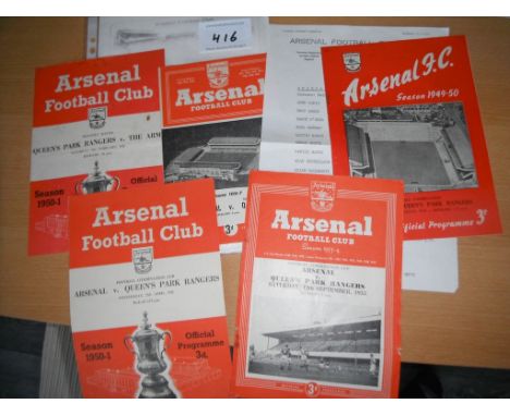 Arsenal v QPR Reserve + Youth Football Programmes: Includes Reserves 49/50, 50/51, 53/54, 56/57, 83/84, 87/88 + 90/91. C/W 50