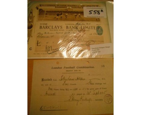 1925 Tottenham Decorative Cheque: Nice pictorial cheque featuring a match at White Hart Lane issued by Tottenham and payable 