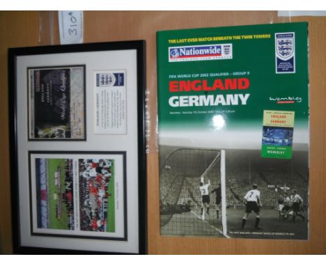 Last Match at Wembley Football Memorabilia: England v Germany dated 7/10/2000 officially the last match at the ground. Consis