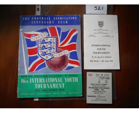 West Ham Player Owned England Youth Memorabilia: A programme and ticket for the Final of the 1963 International Youth Tournam