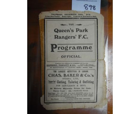1913/1914 QPR v Norwich Football Programme: Pre 1st world war Christmas Day 1913 programme has no team changes but is poor du