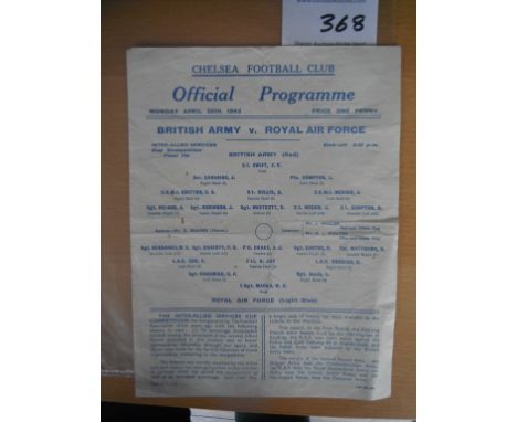 42/43 British Army v Royal Air Force At Chelsea Football Programme: Very good condition dated 26 4 1943 with no writing. Inte