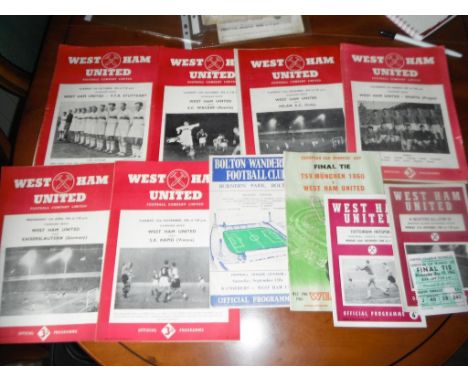 West Ham Football Programmes: Friendlies include 54/55 AC Milan, Wacker, Stuttgart, 55/56 Rapid Vienna and Kaiserslautern. C/