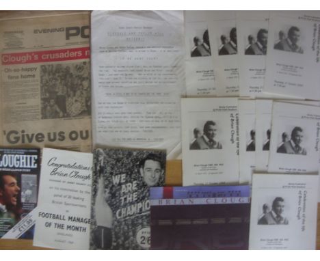 Brian Clough Football Memorabilia: 8 x Celebration of his life brochures from Derby Cathedral in 2004, Leaflet congratulating