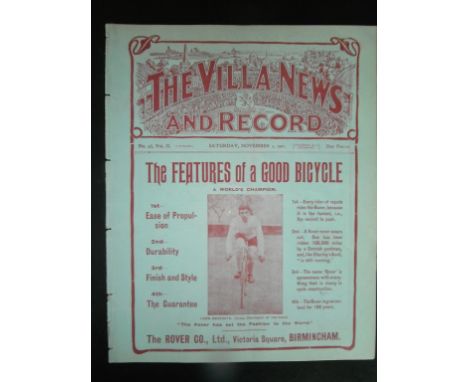 1907/08 Aston Villa Reserves v Wrexham Football Programme: Played at Villa Park on 2/11/1907 which is a typical News + Record