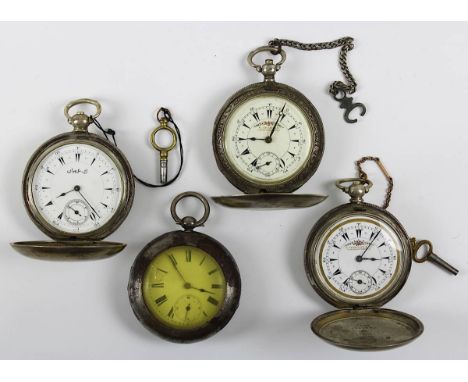 Vier Schlüsseltaschenuhren mit Silbergehäusen, 19. Jh., davon drei für den türkischen Markt, diese England M. 19. Jh., jeweil