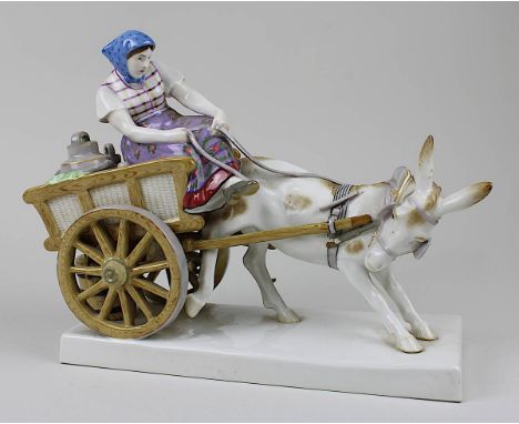 "Westfälin mit Eselfuhrwerk", Entwurf Himmelstoss, Karl (Breslau 1878 - 1967 München), KPM Berlin 1910, Porzellan, weißer Sch