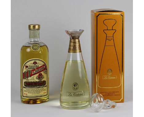 Zwei Flaschen Spirituosen: eine Flasche Aquavit, Olof Peter Anderson, 0,7 L., 40% vol., Füllhöhe: mittlere Schulter und eine 