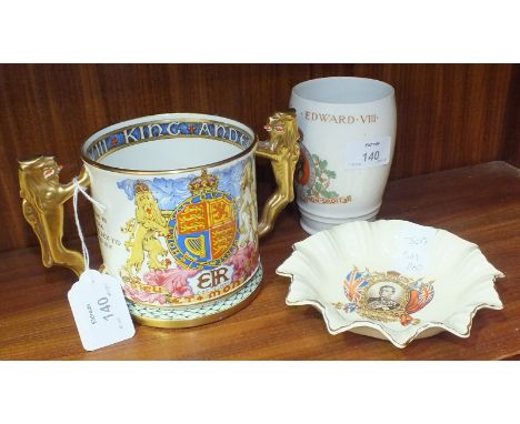 A Paragon limited edition loving cup for the Coronation of Edward VIII, 587/1000, 10cm high, a J & G Meakin 'Sunshine' dish a