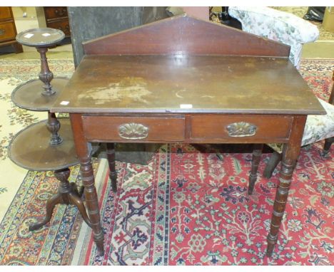 An Edwardian stained wood rectangular hall table fitted with two frieze drawers, on turned legs, 91cm wide and a 20th century