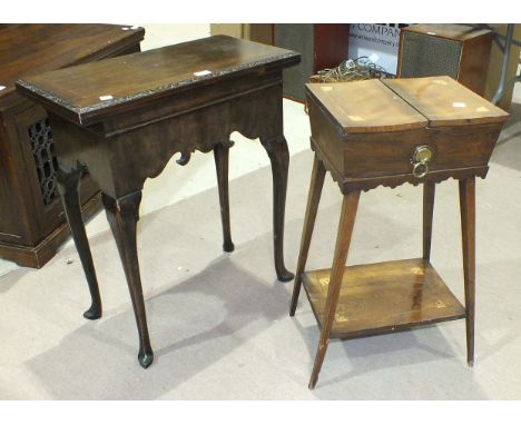 A walnut fold-over card table in the 18th century style with rectangular top, on shaped frieze and cabriole legs, 64cm wide a