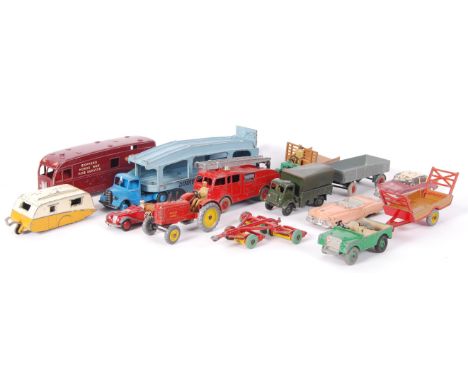 A collection of 14x loose vintage Dinky diecast models, comprising of: 582 Pullmore Transporter (and ramp), Horsebox, 555 Fir