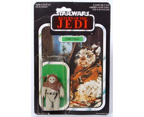 An original vintage Star Wars carded action figure ' Chief Chirpa ' Ewok. Original 65 back Return Of The Jedi card. The figur