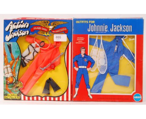 Two vintage boxed action figure outfits - the first an Action Jackson 1104 Frogman Outfit and the second a Johnnie Jackson sn
