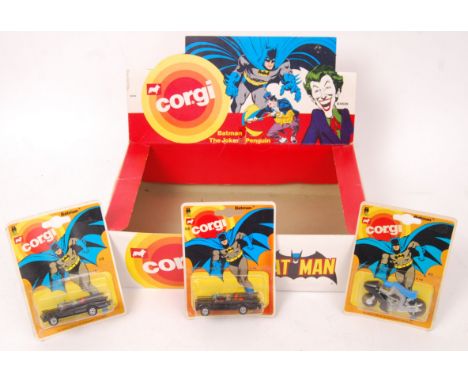 A rare vintage Corgi Toys diecast model stop countertop display box for the Batman range. Along with 3x correct sealed mint C