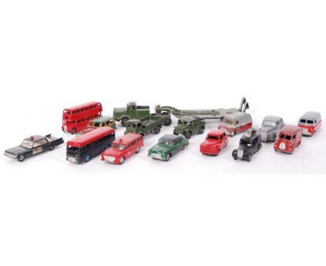 A collection of 14x vintage Dinky (one being Corgi) diecast models. Comprising of: 660 Tank Carrier, Cadillac Police Car, 283