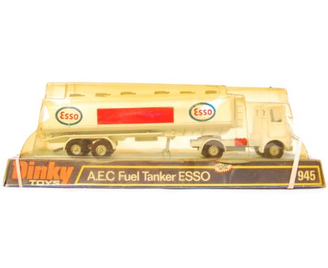 A vintage original Dinky Toys diecast model No. 945 AEC Fuel Tanker ESSO. Within the original box. Contents appear very good 