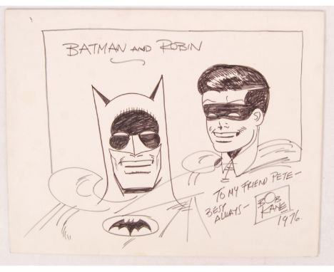 A fabulous original sketch of Batman & Robin by co-creator and cartoonist Bob Kane. Featuring a head and shoulders double pos