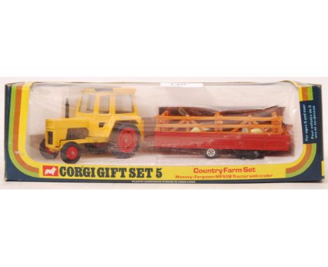 An original vintage Corgi Gift Set No.5 'Country Farm Set with Massey Ferguson MF508 Tractor with trailer.' Complete with all