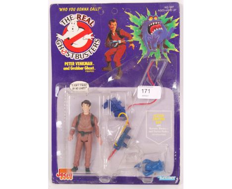An original vintage retro Kenner The Real Ghostbusters carded first issue action figure ' Peter Venkman .' Carded, unused, on