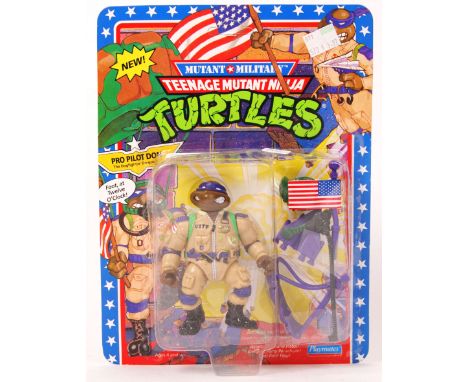 An original vintage Playmates Teenage Mutant Ninja Turtles 'Mutant Military' carded 20 back action figure of Pro Pilot Don. T