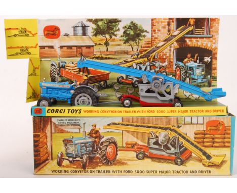 A rare vintage Corgi Toys diecast model Gift Set 47 (GS47) 'Working Conveyor On Trailer With Ford 500 Super Major Tractor And