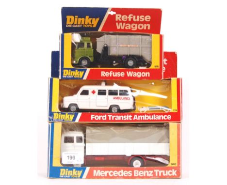 A collection of 3x vintage Dinky Toys diecast model vehicles - from an ex-shop-stock collection. All contents mint, in fair t