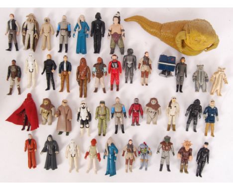 A collection of 41x original vintage Star Wars action figures. To include Jabba The Hutt, Boba Fett, Darth Vader, Bib Fortuna