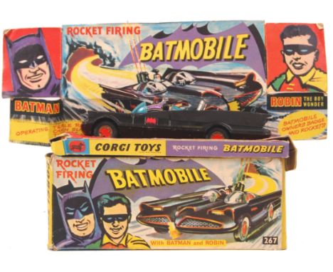 An original vintage Corgi Toys diecast model 267 Batman Rocket Firing Batmobile. Complete with rockets (even the rocket plast