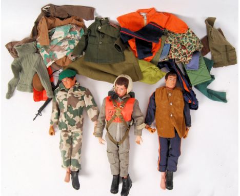 A collection of 3x original vintage Action Man dolls / figures. All with hands and clothing. Along with a quantity of assorte