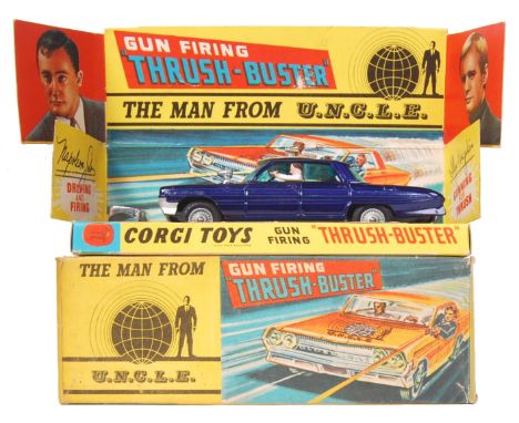 An original vintage Corgi Toys diecast model 497 ' Gun Firing Thrush Buster ' from Man From UNCLE. Mint+ unused original mode