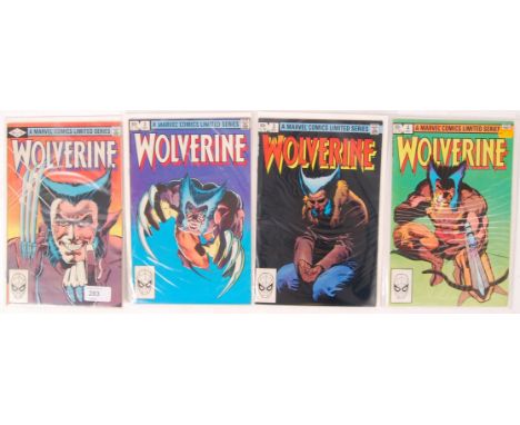 A full run of the first issues of Wolverine comic books by Marvel. Issues 1-4. 1982. Generally good to very good. All stored 