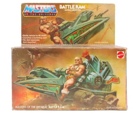 An original vintage MOTU Masters Of The Universe ' Battle Ram Mobile Launcher ' action figure playset vehicle, by Mattel. Fac