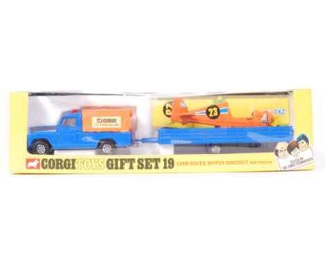 A rare original vintage ex-shop-stock Corgi Gift Set 19 'Land Rover, Nipper Aircraft and Trailer' diecast model. Mint+ box fr