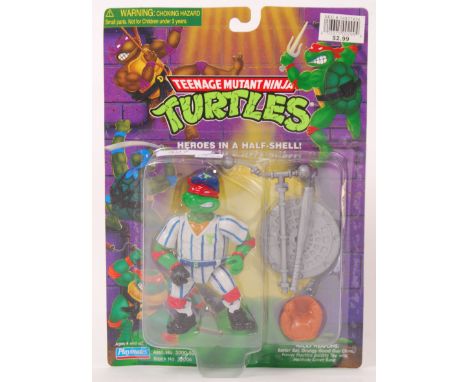 An original vintage Playmates Teenage Mutant Ninja Turtles carded 10 back action figure of Grand Slammin' Raph. The figure st