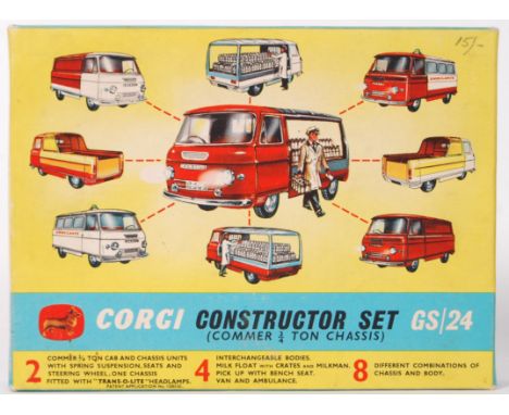 A vintage Corgi Toys diecast model Gift Set No. GS24 ' Constructor Set .' Featuring Commer 3/4 Ton Chassis. The contents appe