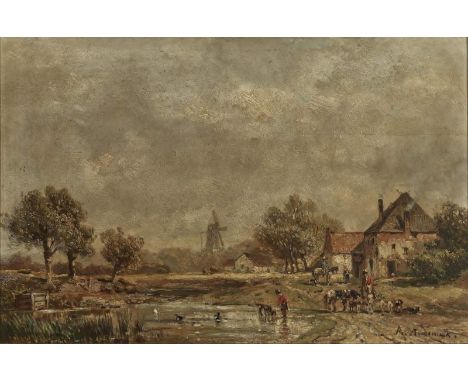   Adolf Stademann  Adolf Stademann   1824 München - 1895 ebenda      Holländische Landschaft mit Parforcejägern    R. u. sign