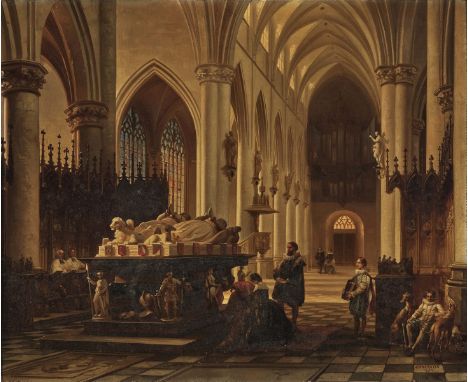   Jules Victor Genisson  Jules Victor Genisson   1805 St. Omer - 1860 Brügge      Kircheninterieur mit Figurenstaffage    R. 