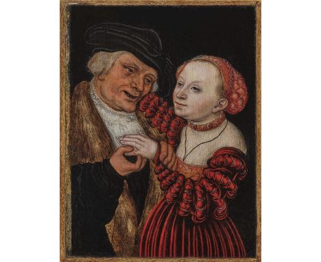   Lucas Cranach d. Ä.  Lucas Cranach d. Ä.   1472 Kronach - 1553 Weimar   und Werkstatt       Das ungleiche Paar    Öl auf Ho