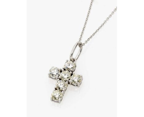   Kreuz-Anhängerkette mit Brillanten  Kreuz-Anhängerkette mit Brillanten   Deutschland       Weißgold 750/-, gestempelt. 6 Br