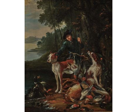   Johann Elias Ridinger  Johann Elias Ridinger   1698 Ulm - 1767 Augsburg      Ein Jäger mit seinen Hunden und Jagdbeute in F