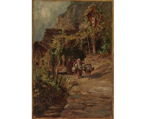   Carl Spitzweg  Carl Spitzweg   1808 München - 1885 ebenda      Vor der Klosterklause    L. u. mit S im Rhombus bezeichnet. 