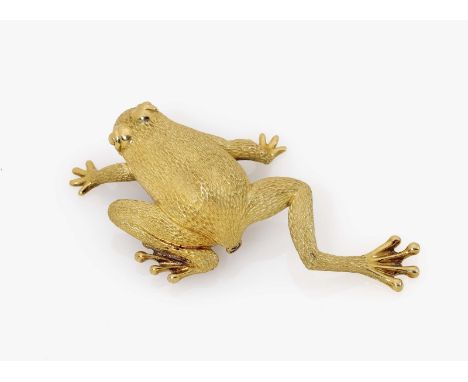   Brosche in Form eines Froschs  Brosche in Form eines Froschs   New York, um 1980, HENRY DUNAY       Gelb- und Weißgold 18 K