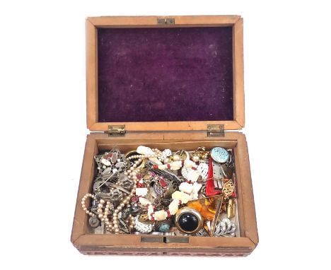 A group of costume jewellery, comprising a memorial bracelet with paste stone buckle, clip on earrings, novelty lighter, etc.