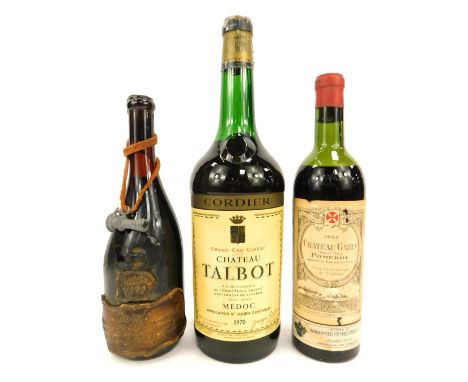 Three bottles of vintage wine, comprising Barolo 1970 Special Reserve, Chateau Gazin Grand Cru Pomerol 1955, and Cordier Chat