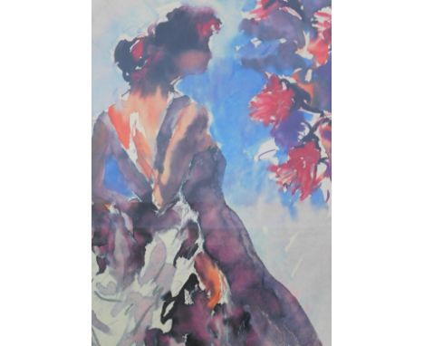After Nitza Falantz (21stC School). Figure in flowing dress, print, 62cm x 42cm, framed and glazed.