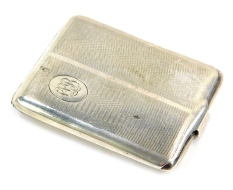 An Edward VII silver match case, with engine turned decoration and oval shield bearing initials L L B, Birmingham 1907.